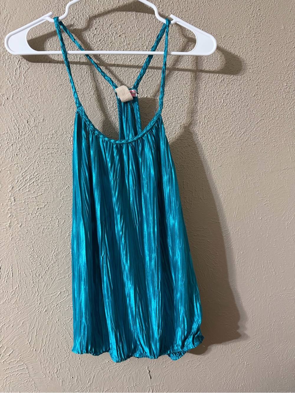 Y2K shimmering braided tank in teal with bubble hem‎